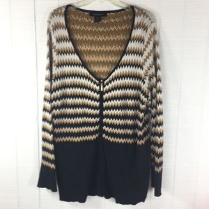 Ashley Stewart Zip Front Scoop Sweater Chevron